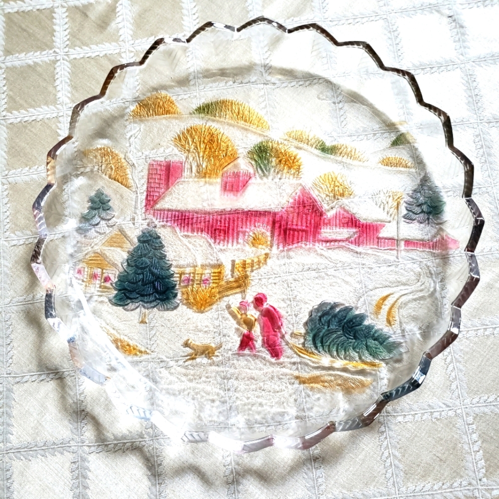 2/$29. Winter scene glass platter.